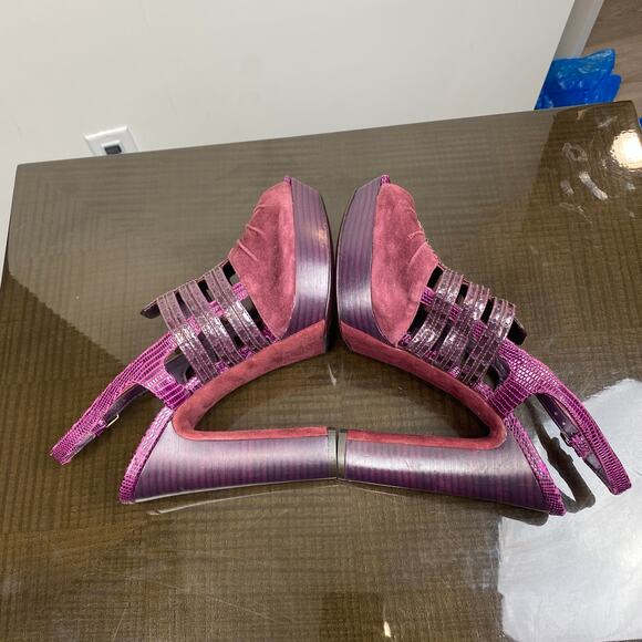 Tory Burch Burgundy Suede Slingback Block Platform Heels Women's 9.5M - Picture 6 of 11